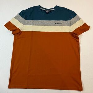 Ben Sherman L Men's Teal, Gray, Cream, and Orange Tee